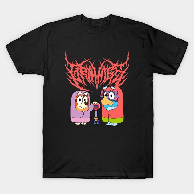 Black Metal Bluey Grannies Janet & Rita T-Shirt by flataffex